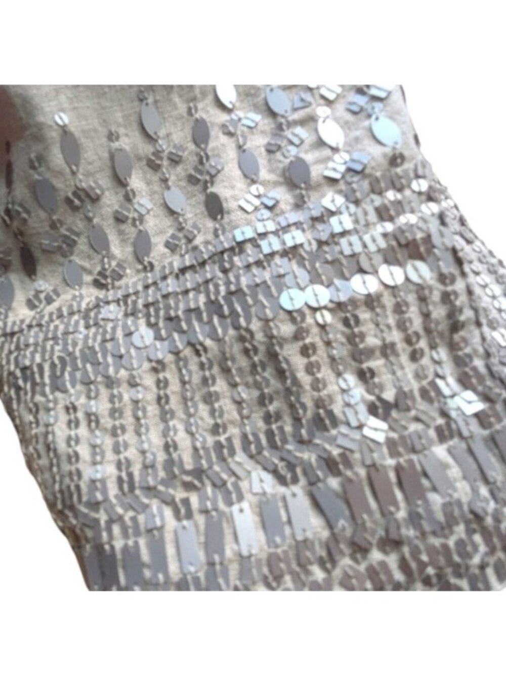 Eileen Fisher Organic Linen Gray Sequin Dress 8 - Picture 4 of 6